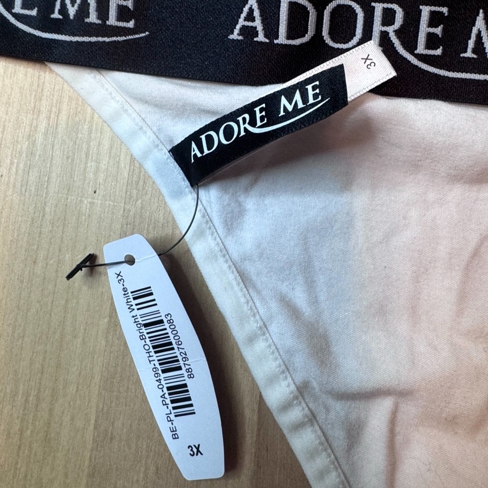 Adore Me White Thong Panty 3X Logo Waist Cotton Stretch NWT - Picture 6 of 8